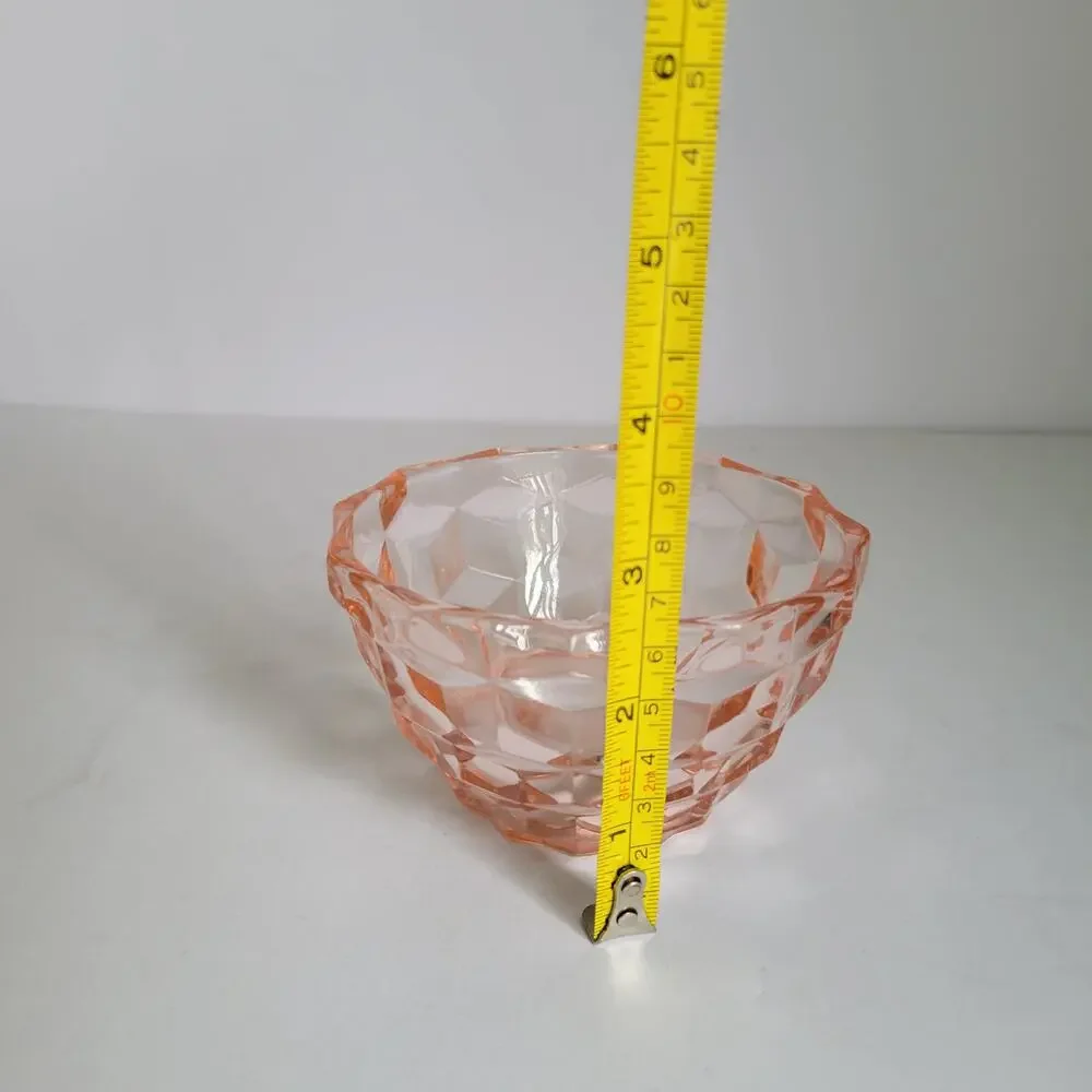 Vintage Jeannette Glass Cube Cubist Pink Dessert Berry Bowl Depression 1929